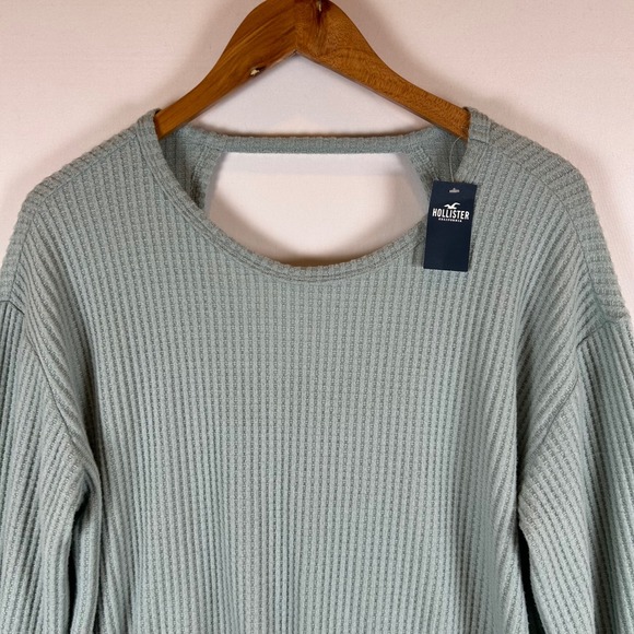 NWT Hollister Womens XS Waffle Knit Tie Front‎ Long Sleeve Top Cutout Back - Picture 8 of 11